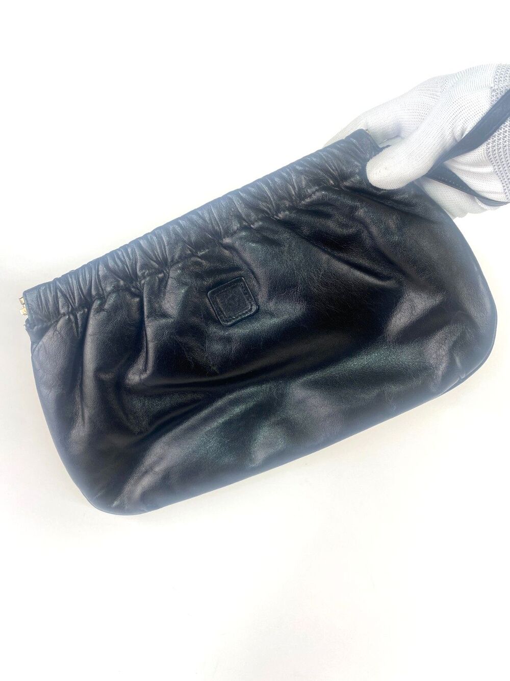 Vintage Anne Klein Black Soft Leather Clutch Wristlet Purse Evening Bag Hinged